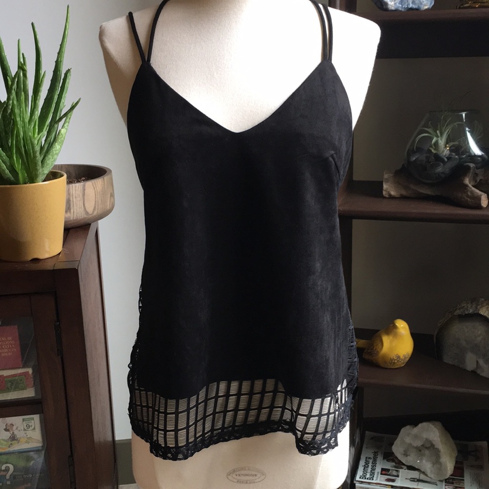 Black faux suede strappy top